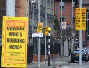 Police signs recently erected in Hulme