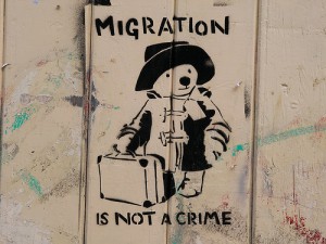 The iconic image used by No Borders activists
