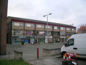 A parade of shops in Miles Platting. Photo by Gene Hunt on flickr