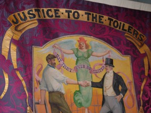 A banner from the PHM's collection of trade union and political banners, which is the largest in the world.