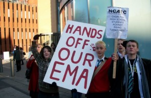 Teenagers demonstrating against education cuts in December 2010
