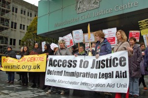 Legal aid campaigners outside Manchester Magistrate's Court, April 2012