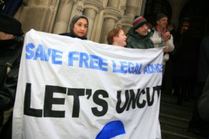 Protestors outside Manchester Town Hall. Photograph: Richard Searle