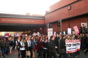 Students and school pupils on Oxford Road last November