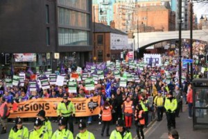 Striking public sector workers on 30 November. Photographer: Richard Searle
