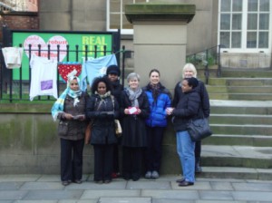 Members of WAST and the Pankhurst Centre together with Kate Green outside the Friends Meeting House