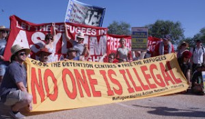 Protesters outside the Serco-run Curtin detention centre, Australia, April 2011