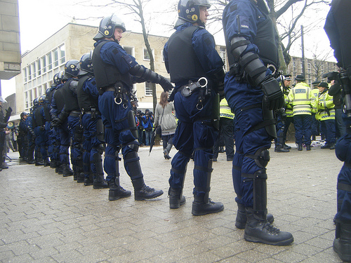 Police officers at the demonstration in Bolton on 20 March 2010. Photograph © trhippy on www.flickr.com