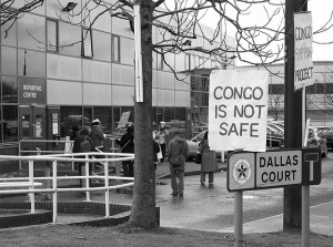 A protest outside Dallas Court, Salford. Photograph: Stephen Broadhurst (stephenbroadhurst) on flickr